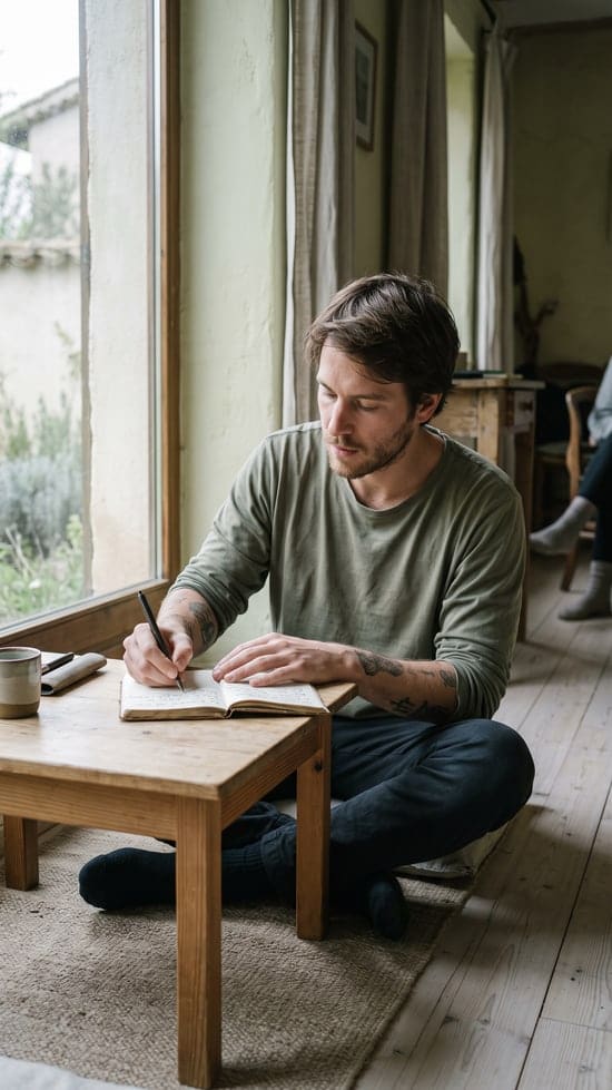 Alguien escribe una línea en un cuaderno junto a la ventana al terminar la sesión